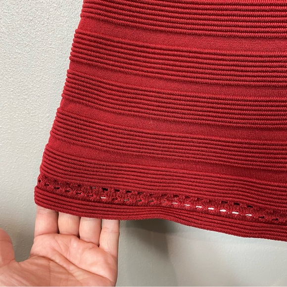 Sandro Off Shoulder Ribbed Fit and Flare Stretch Dress Red Size 2 - Picture 10 of 11